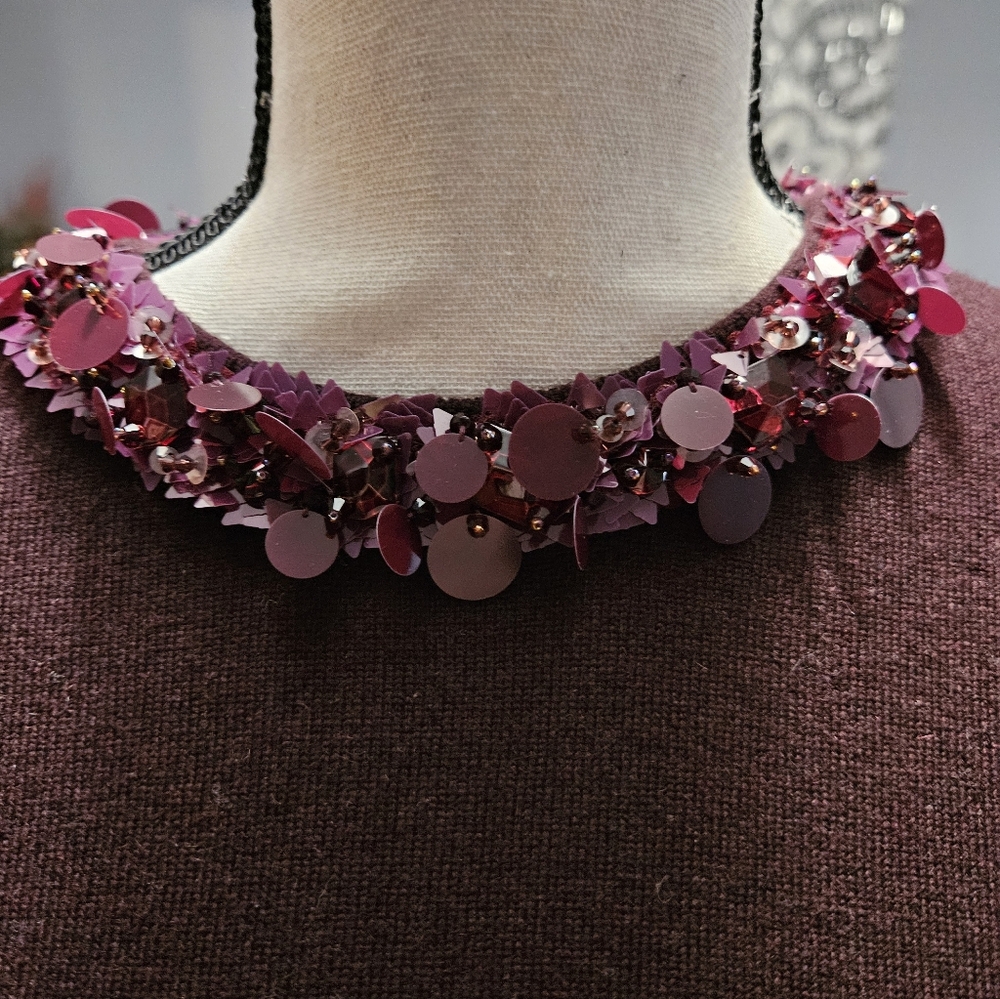 Tory Burch Burgandy Embellished Neckline Sweater - Picture 2 of 8